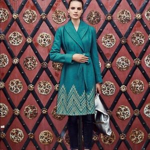 Like New, Stitched Jali Coat, Plenty By Tracy Reese For Anthropologie Jade Green